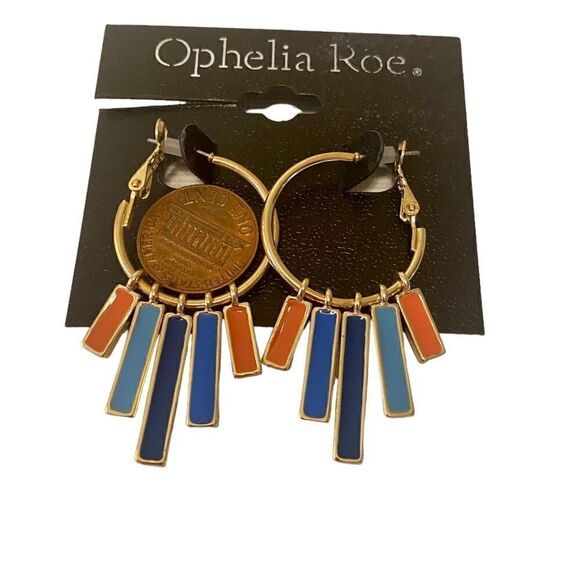 Ophelia Roe Gold Toned Multi-Colored Hoops w/ Metal Fringe. Very Cute. - Picture 6 of 6